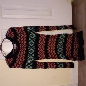 Pink Rose Sweater Dress, Size M, Pink/Blue/Black